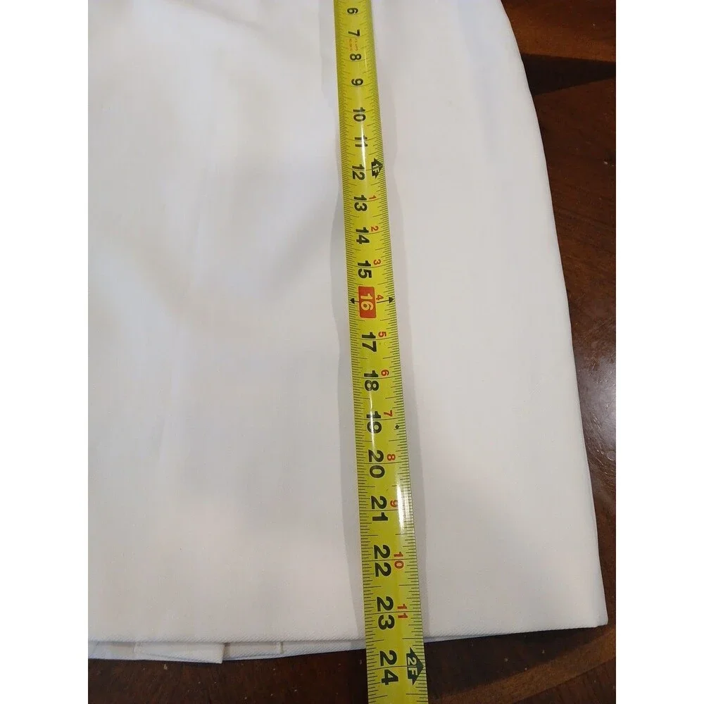 Adrienne Vittadin Skirt Ivory Cream White Size 8 Virgin Wool Silver Logo Buckle